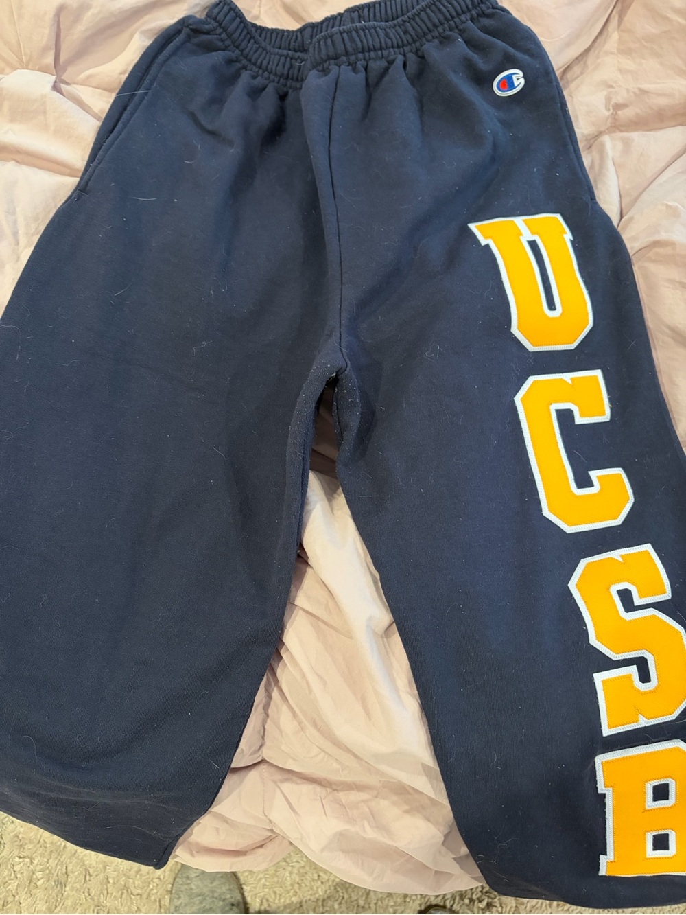 Champion Navy Track Pants with Yellow UCSB Lettering